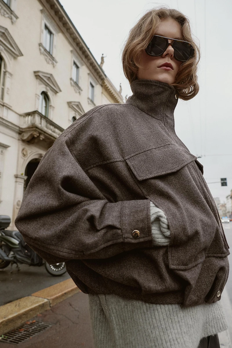 HERRINGBONE BALLOON BOMBER JACKET