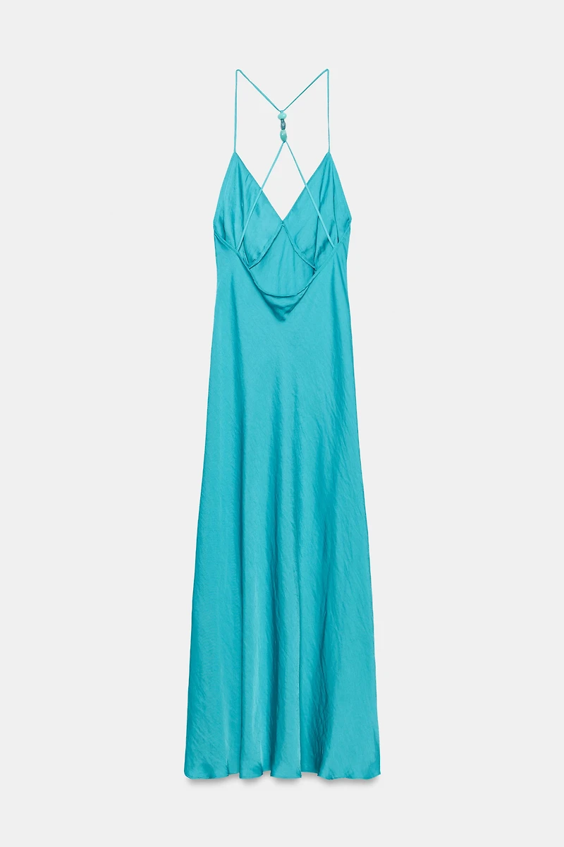 BEADED BACK SATIN EFFECT DRESS