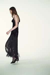 COMBINATION FRINGE LONG DRESS