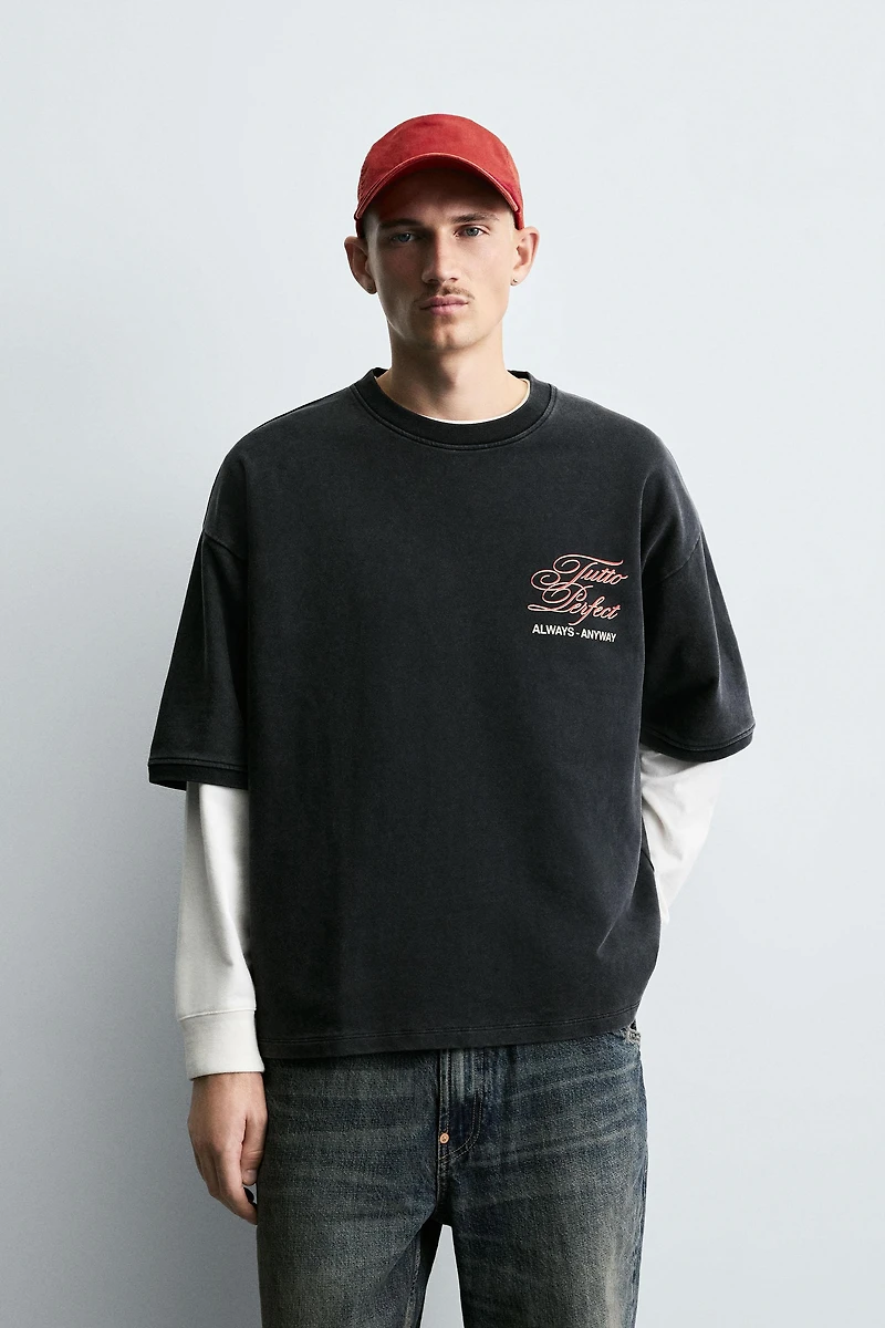 WASHED PRINTED TEXT SWEATSHIRT