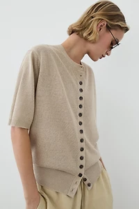Linen blend short sleeve cardigan