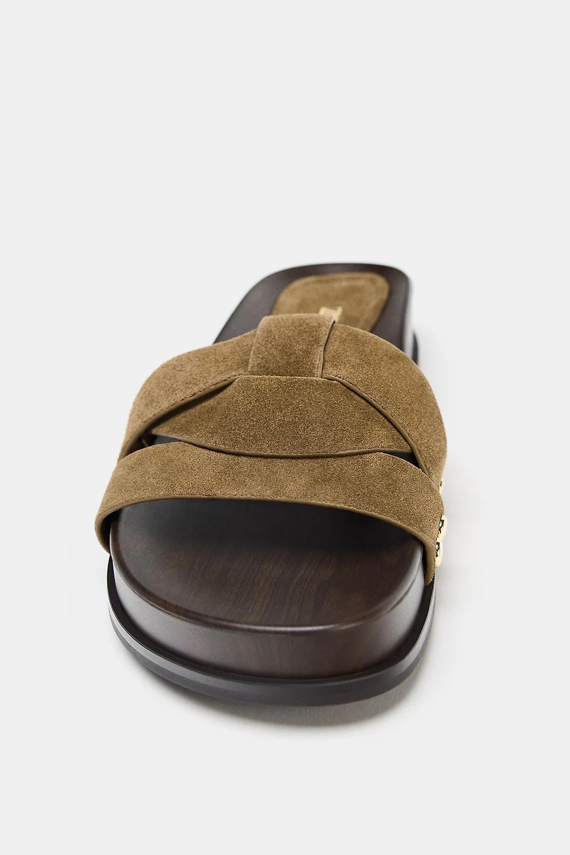 LEATHER PLATFORM SLIDES