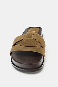 LEATHER PLATFORM SLIDES