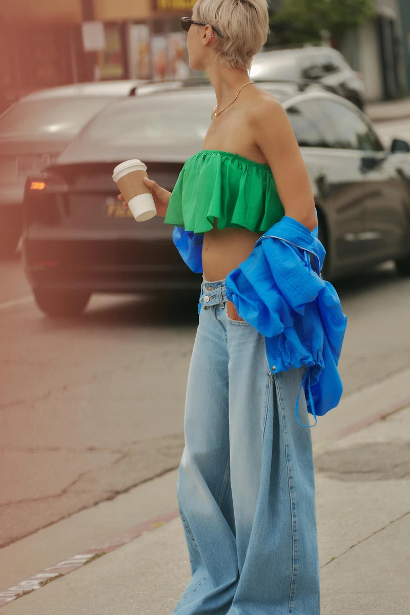 RUFFLED TAFFETA BANDEAU TOP