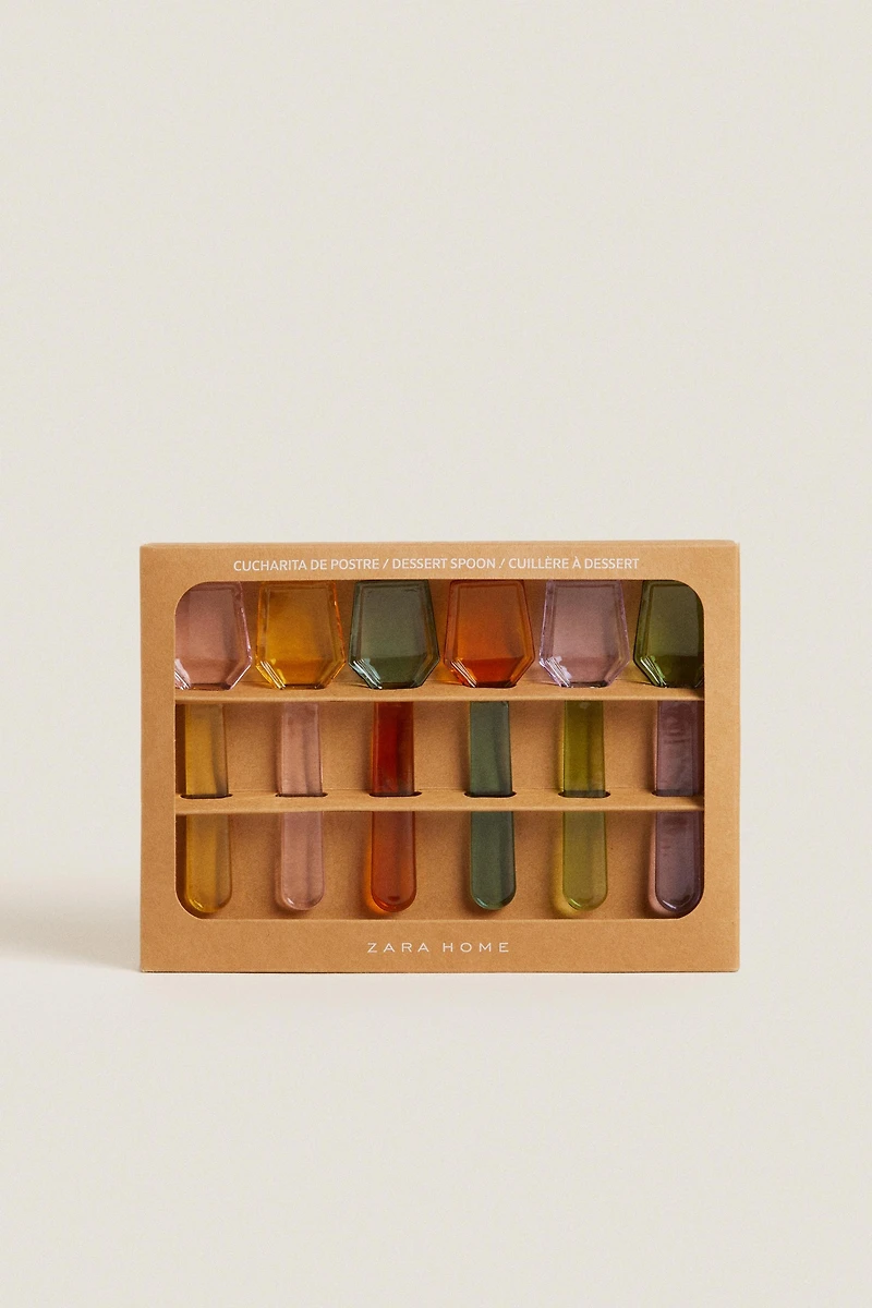 PACK OF MULTICOLORED BOROSILICATE GLASS ICE CREAM SPOONS (PACK OF 6)