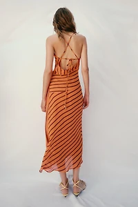 STRIPED STRAPPY MIDI DRESS