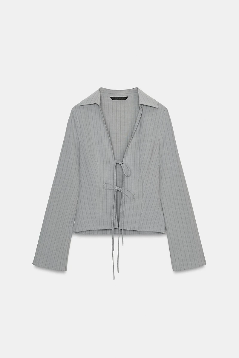 STRIPED TIE-DETAIL SHIRT