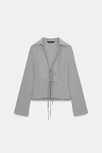 STRIPED TIE-DETAIL SHIRT