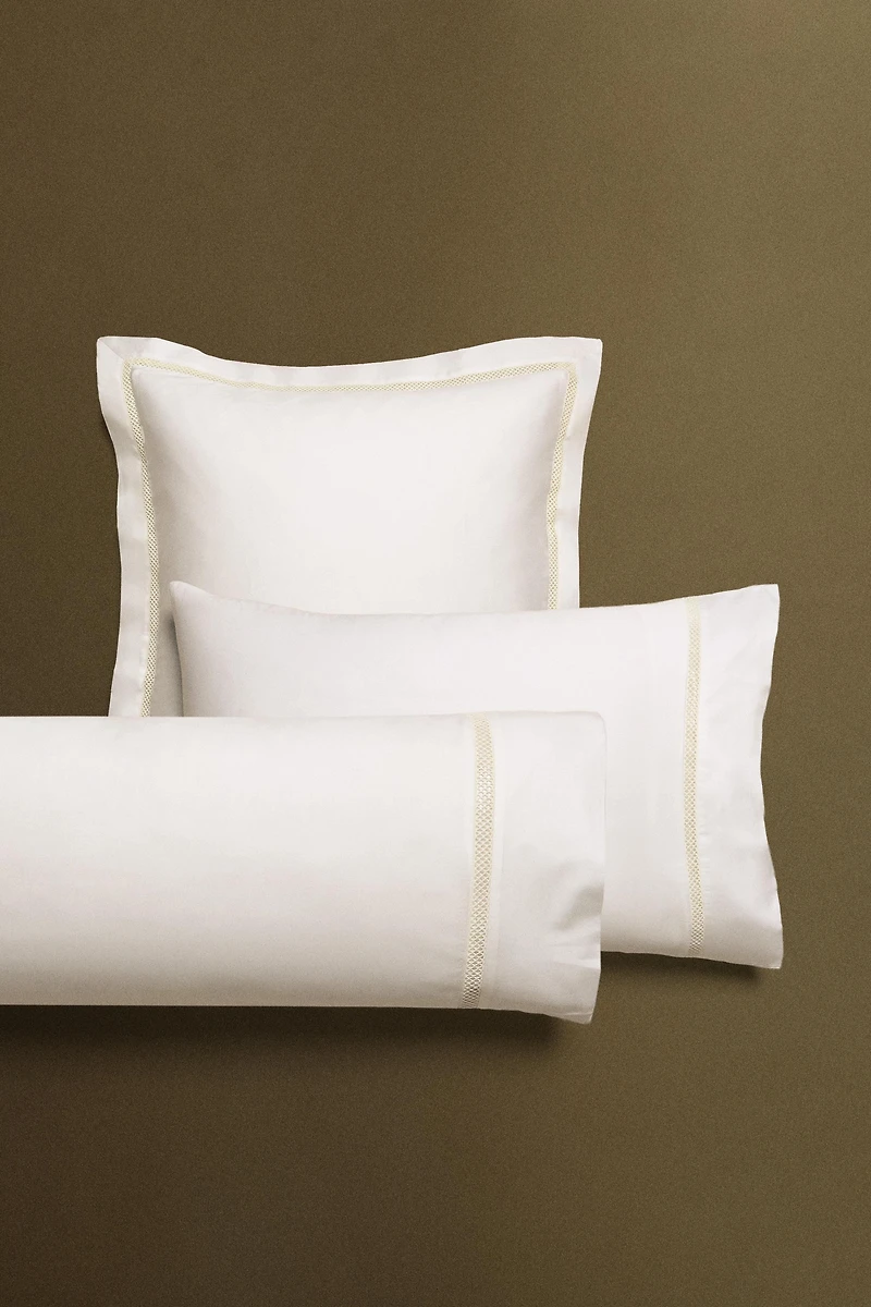 SATEEN PILLOWCASE WITH HEMSTITCHING EMBROIDERY