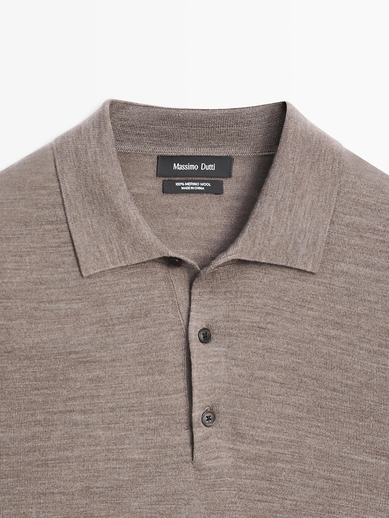 100% wool knit sweater with polo collar