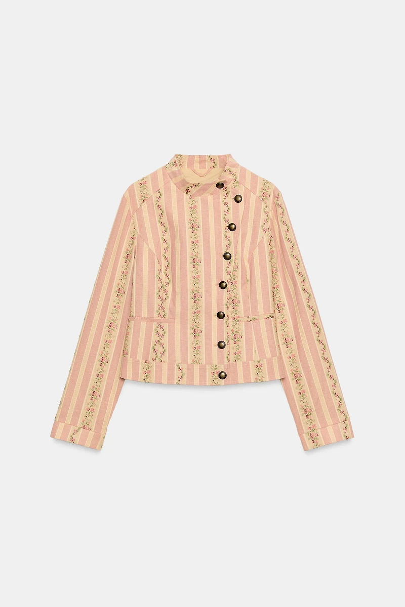 STRIPED FLORAL JACQUARD JACKET