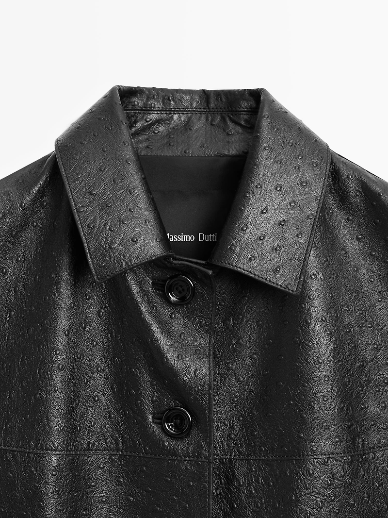 Long textured nappa leather coat