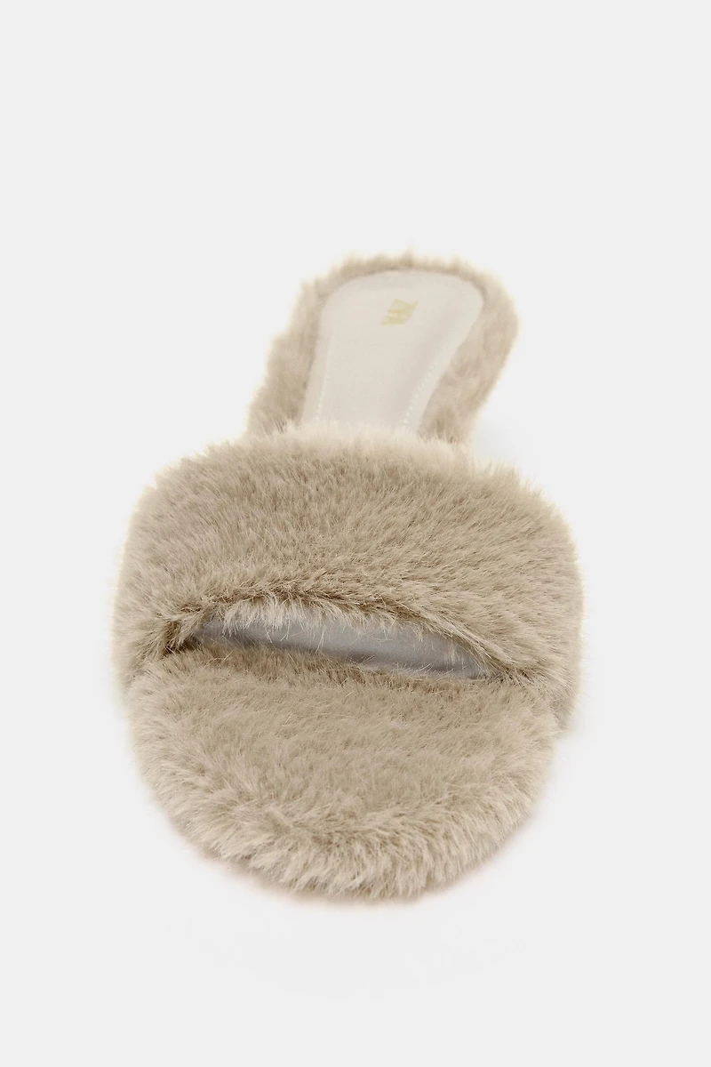 FAUX FUR HEELED SANDALS
