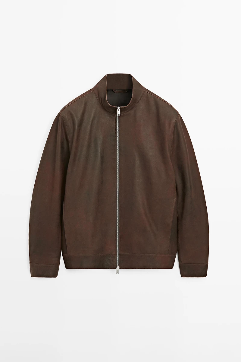 Napped suede leather jacket