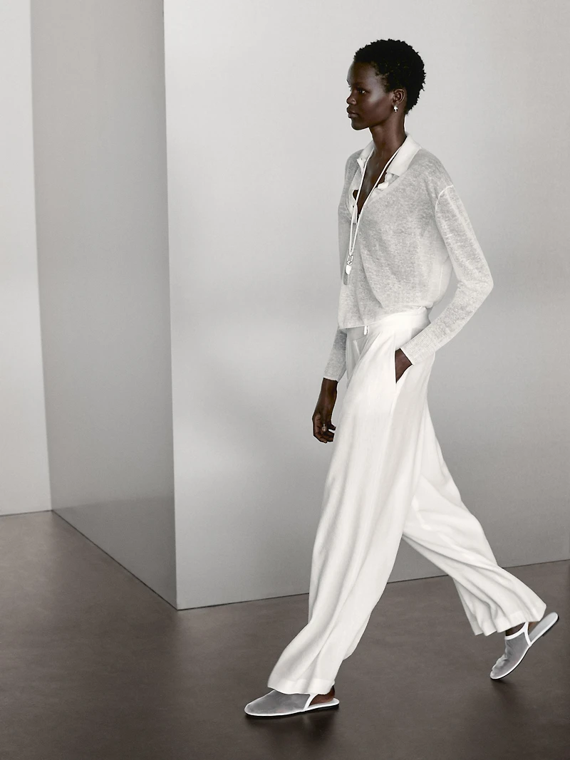 Pull en maille semi-transparente et lin mélangé