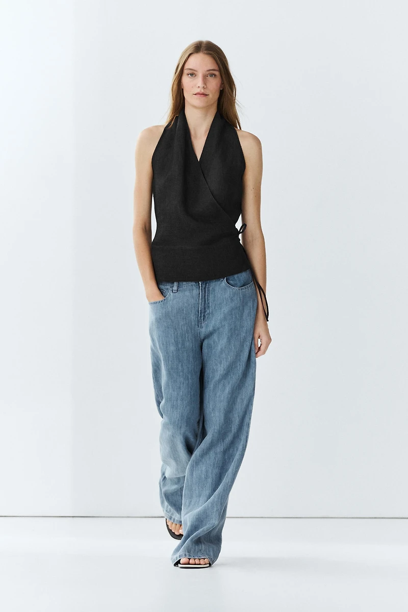 100% linen crossover halter top