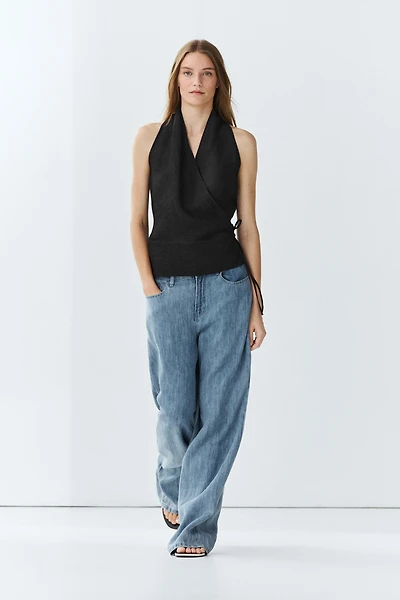 100% linen crossover halter top