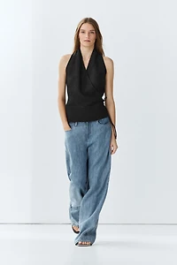 100% linen crossover halter top