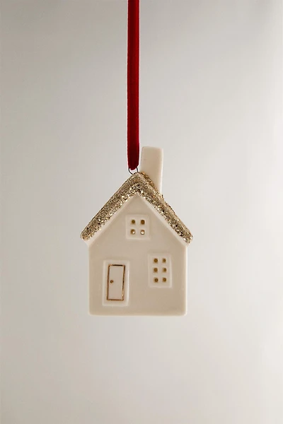 CERAMIC HOUSE CHRISTMAS TREE ORNAMENT