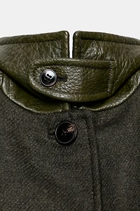 WOOL COAT WITH PUFF SLEEVES AND CONTRAST COLLAR