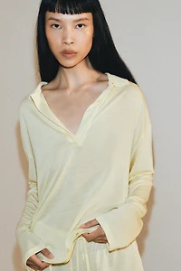 LONG SLEEVE FLOWY POLO SHIRT