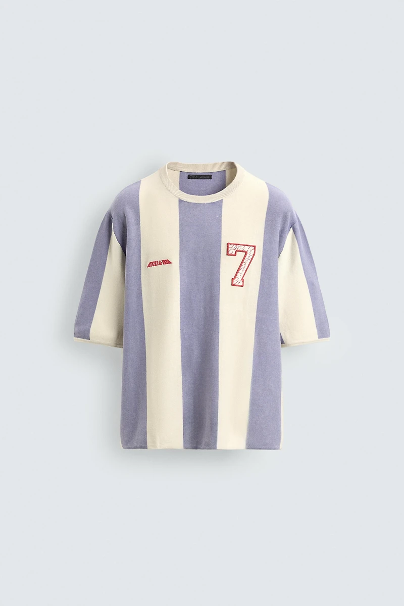 EMBROIDERED PATCH STRIPED KNIT T-SHIRT