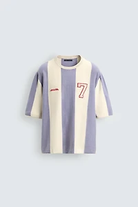 EMBROIDERED PATCH STRIPED KNIT T-SHIRT