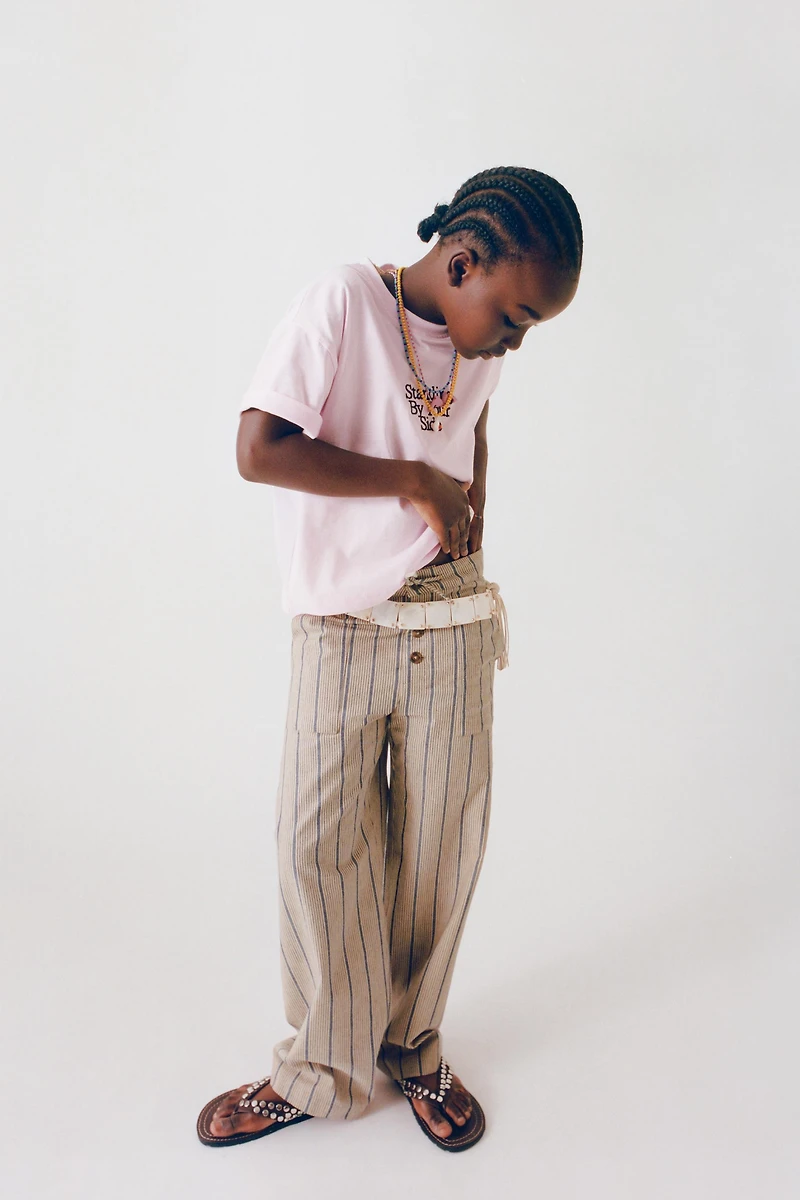 STRIPED LINEN BLEND BALLOON PANTS
