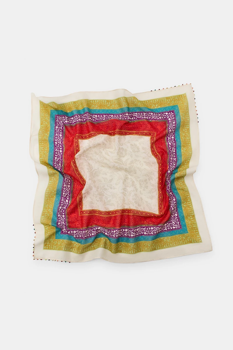 BEADED PRINTED BANDANA SCARF