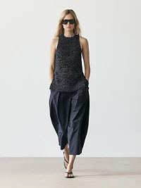 Cotton blend wide-leg trousers