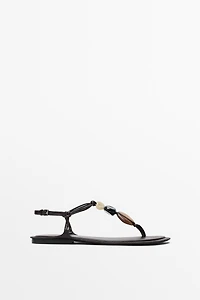 Flat slider sandals with stones