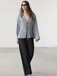 Linen blend blouse with tie details