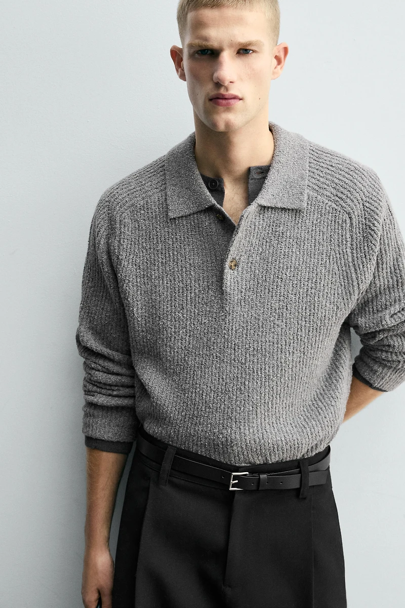 BOUCLÉ TEXTURED KNIT POLO SHIRT