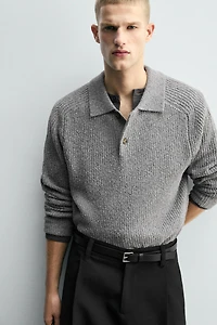 BOUCLÉ TEXTURED KNIT POLO SHIRT