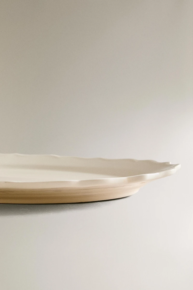 EARTHENWARE SERVING DISH WITH RAISED-DESIGN EDGE