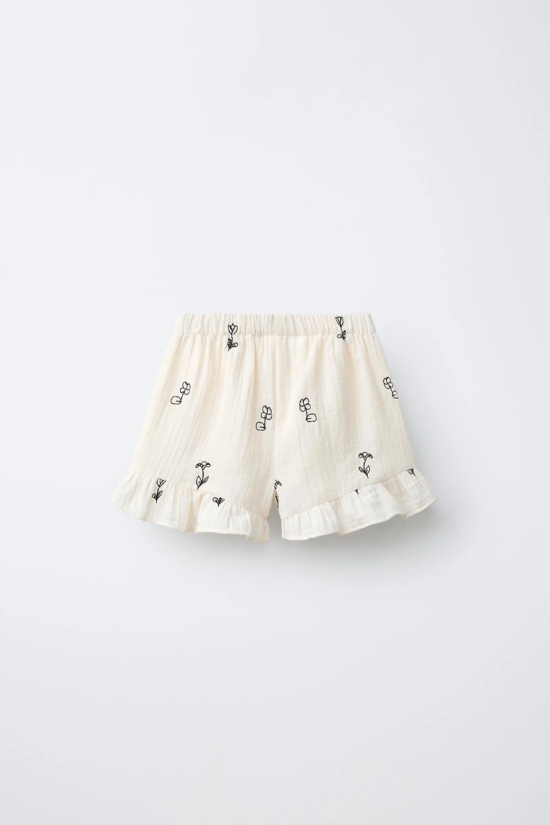 EMBROIDERED FLORAL TEXTURE SHORTS