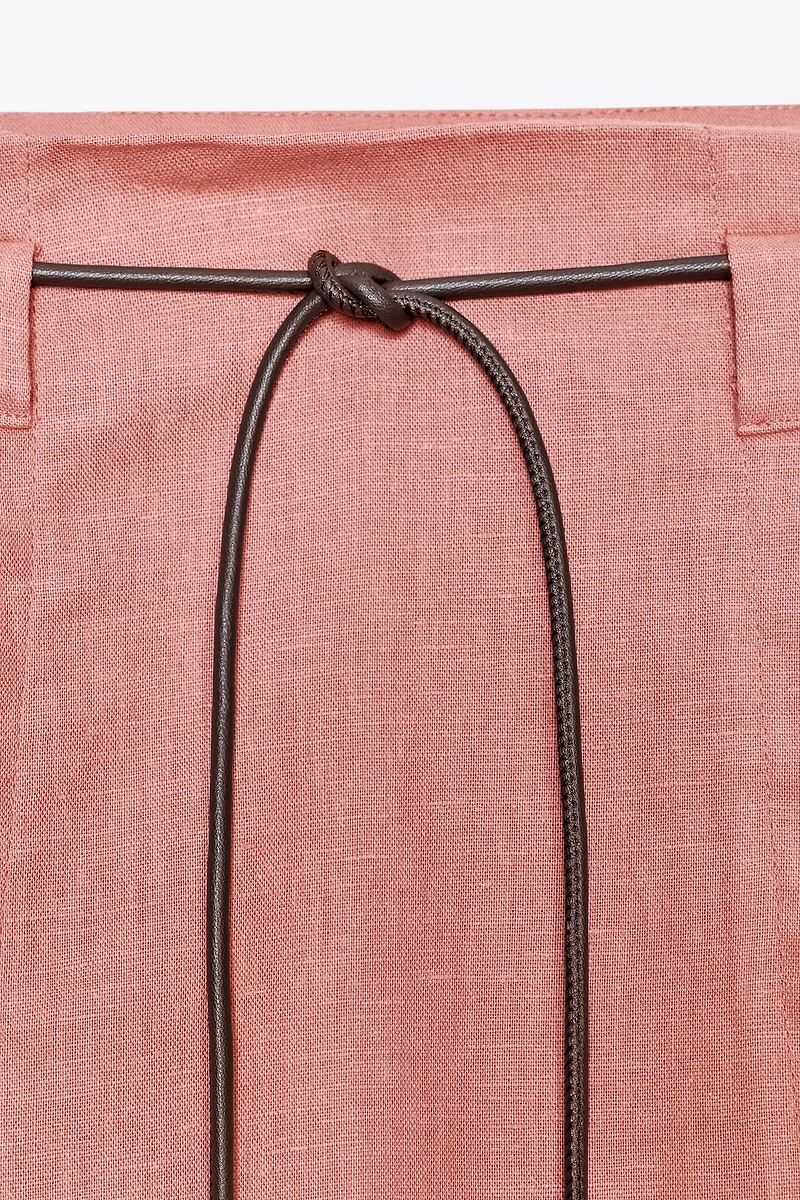 LINEN BELTED MIDI SKIRT