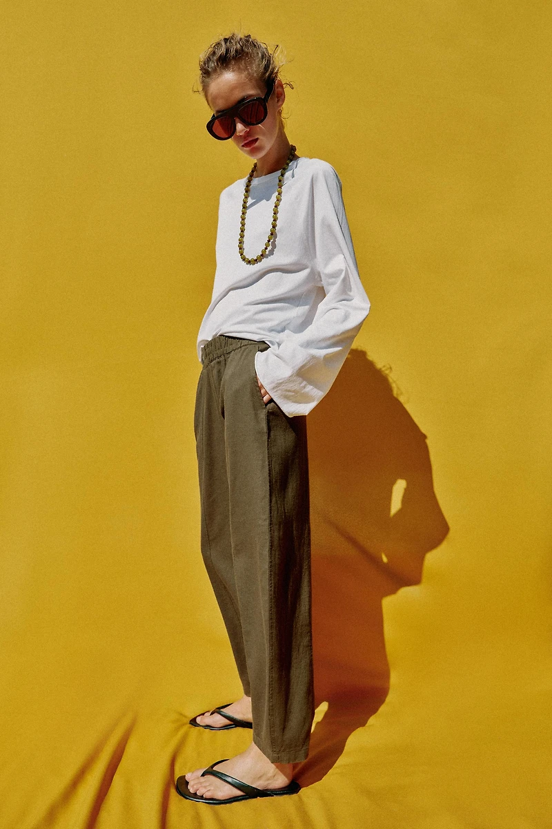 LINEN BARREL PANTS