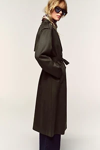 LONG FAUX SUEDE TRENCH COAT