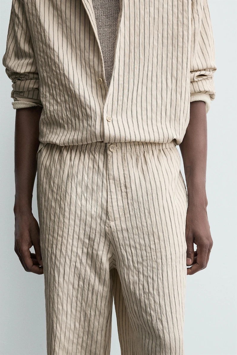 WRINKLED EFFECT STRIPED FLOWY PANTS