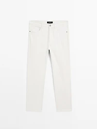 Lightweight tapered fit denim-effect trousers