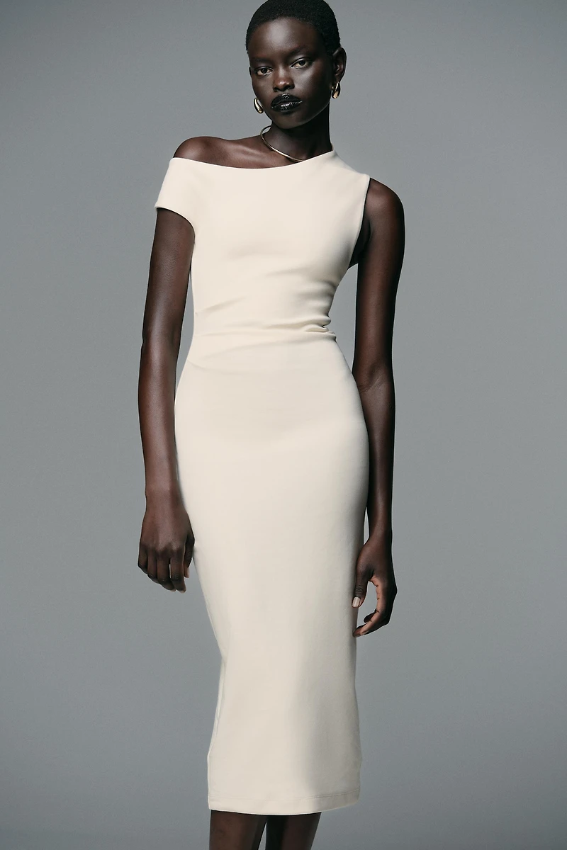 RUCHED MIDI DRESS
