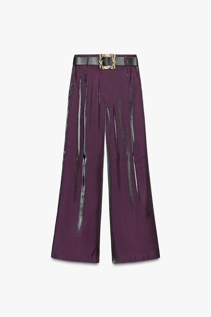 PANTALON LARGE SATINÉ CEINTURE