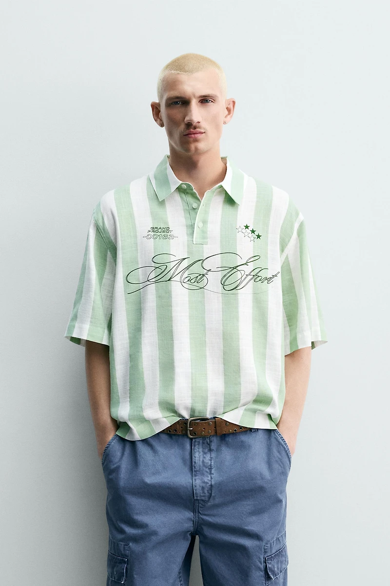 PRINTED GRAPHIC BOXY FIT POLO SHIRT