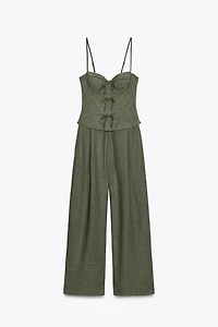 LINEN BOW STRAP JUMPSUIT