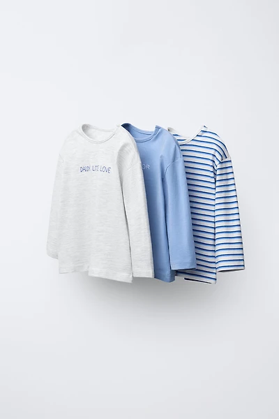 THREE-PACK OF STRIPED T-SHIRTS WITH EMBROIDERED TEXT