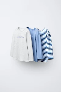 THREE-PACK OF STRIPED T-SHIRTS WITH EMBROIDERED TEXT