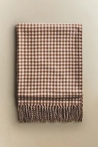 CHECK BLANKET WITH FRINGING