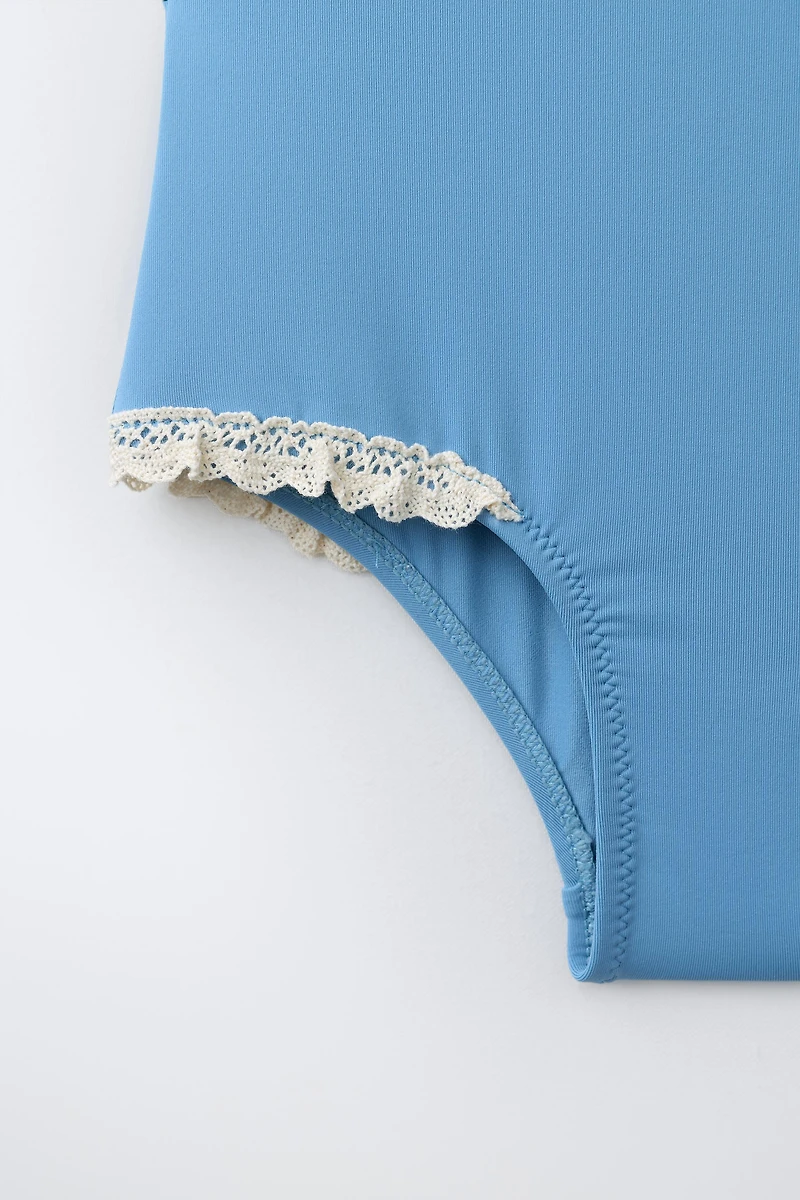 6-14 YEARS/ CONTRAST LACE TRIM SWIMSUIT
