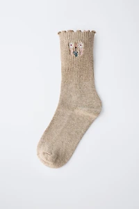 KNIT FLORAL EMBROIDERED SOCKS